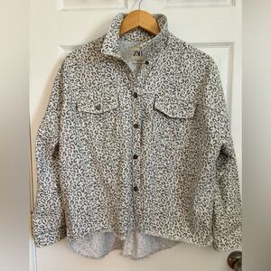 Zara Animal Cheetah Print Raw Hem Cotton Jacket Coat Size Small